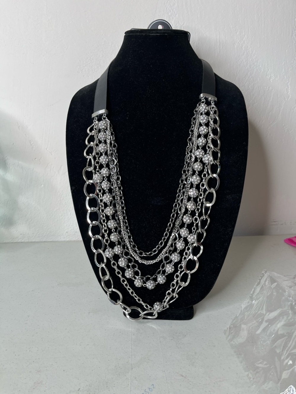 Layered Silver-Tone Crystal Chain Necklace